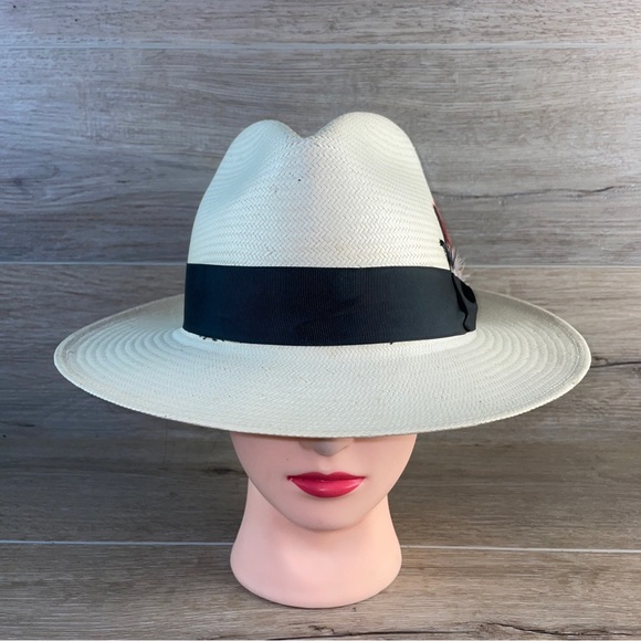 Stetson Natural Straw Feathered Fedora Panama Hat Made In Mexico X-Large EUC! - Picture 4 of 9